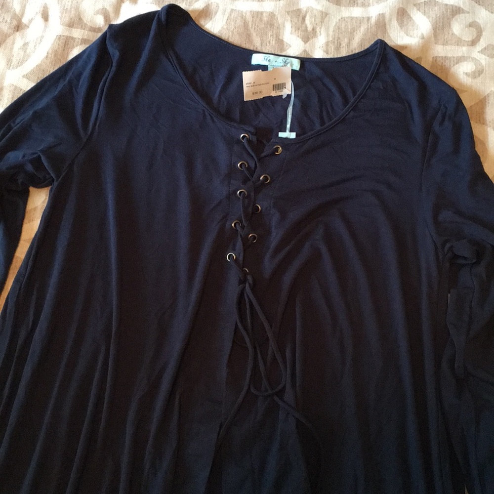 Navy Lace Up High Low Tunic